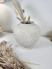 Minimalist Textured Hand-painted Ceramic Vase - Off White/Linen washed