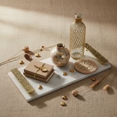 Elegant Marble Tray with Gold Handles 16" length