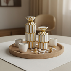 Set of 2 Candle Holders White and Gold