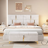 2-Pieces Bedroom Sets: Queen Size Upholstered Platform Bed + Storage Ottoman - Beige