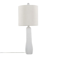 Pearl 29" Contemporary Polyresin Table Lamp in Matte White Poly, Natural Shell and White Linen Shade - Set of 2