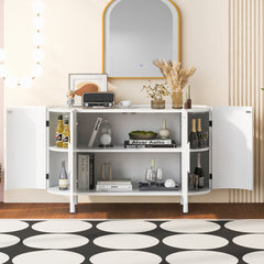 Curved Design Light Luxury Sideboard with Adjustable Shelves - White