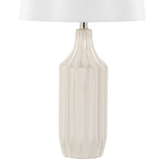 23" Contemporary Table Lamp in Gloss Cream Ceramic with White Shade