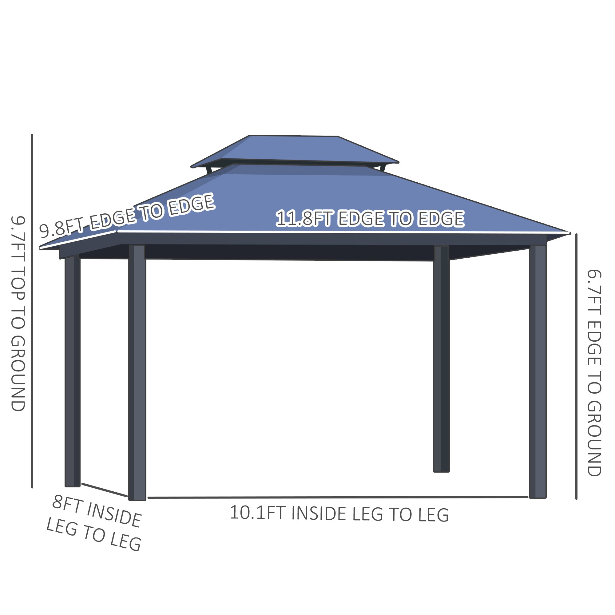10'x12' Hardtop Gazebo Canopy with Polycarbonate Double Roof, Aluminum Frame, Permanent Pavilion Outdoor Gazebo with Netting and Curtains for Patio, Garden, Backyard, Deck, Lawn - Gray