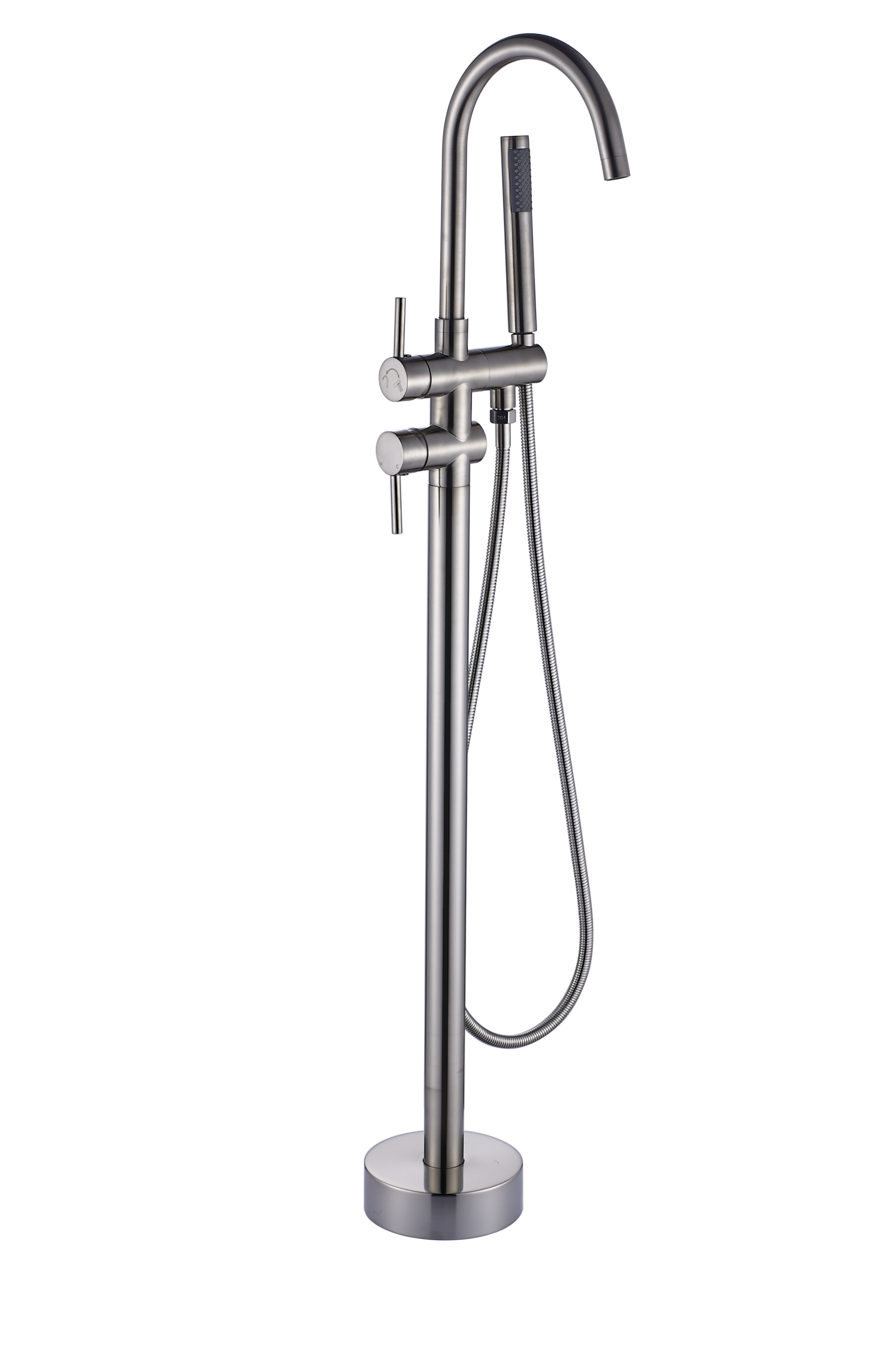 Single Handle Freestanding Tub Filler Floor Mount Bathtub Faucet with Handheld Shower - Brushed Nickel