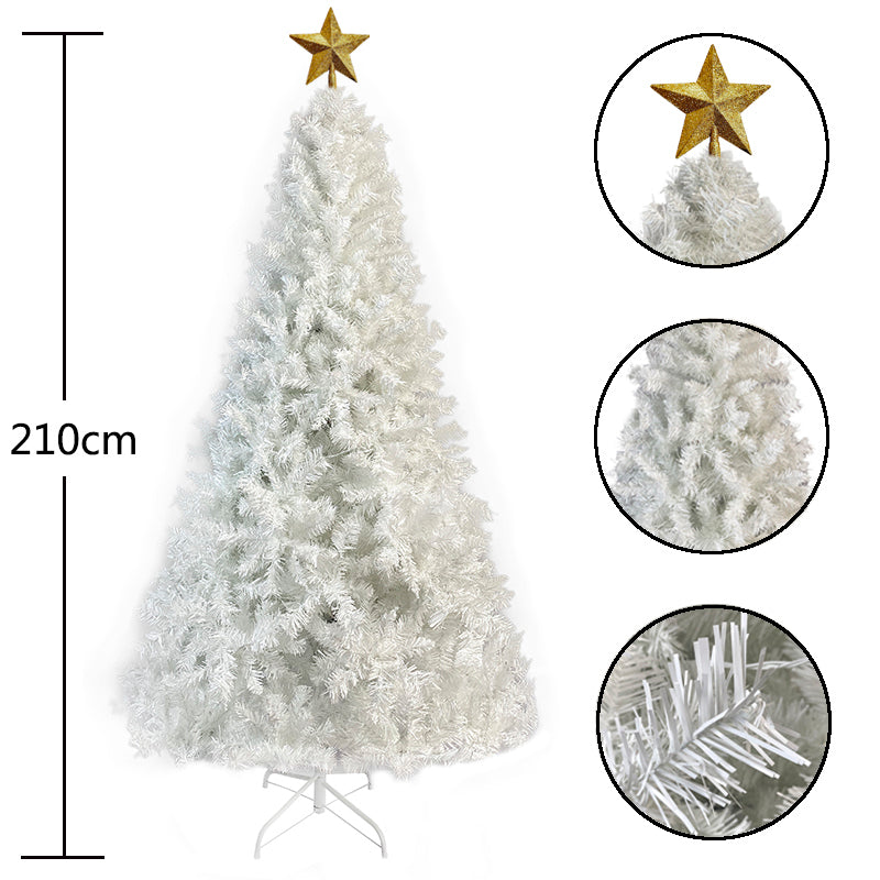 7 FT White Christmas Tree with 500 LED Warm Lights, PVC branch, Artificial Holiday Christmas Pine Tree with Star Top
