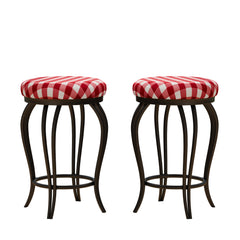 Set of 2 French Style Bar Stools, 25.5" Bar Chairs, Country Style Industrial with Footrest - Red