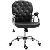 Vinsetto PU Leather Home Office Chair, Button Tufted Desk Chair with Padded Armrests, Adjustable Height and Swivel Wheels, Black