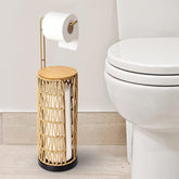 3 Rolls of Tissue Holder, Handmade Woven Toilet Paper Roll Holder Stand, Rattan Sturdy Boho Bathroom Decor Farmhouse