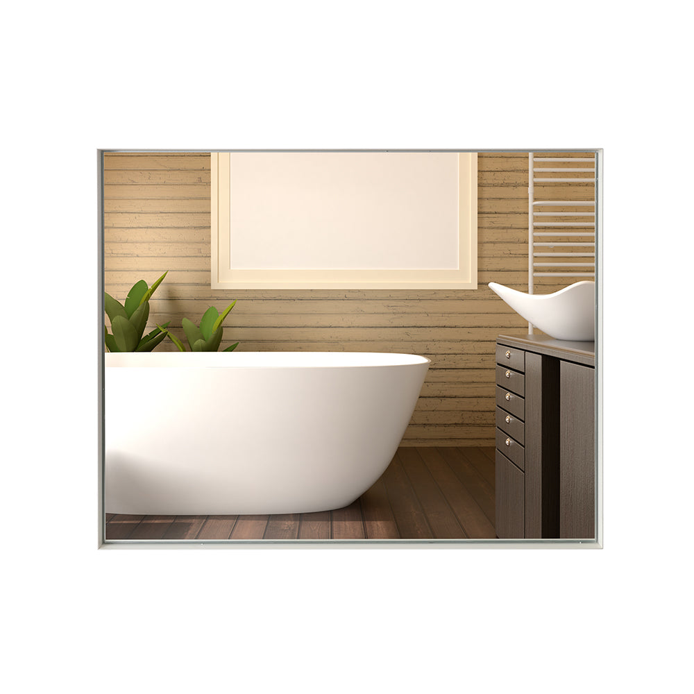 40x30inch Glossy White Rectangular Wall-Mounted Beveled Bathroom Mirror (Horizontal & Vertical)