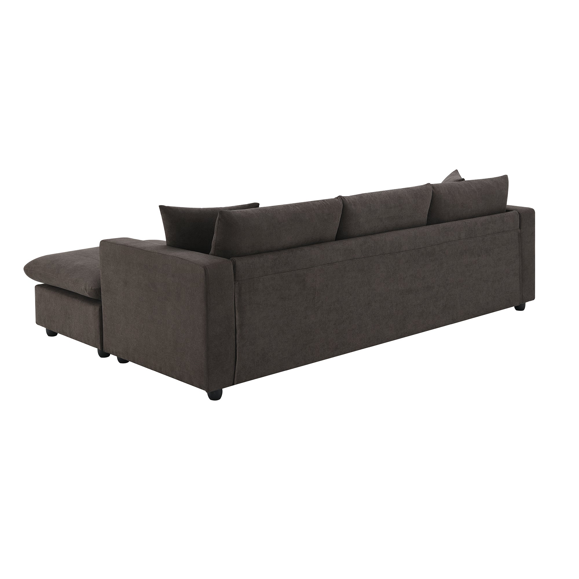 100.4x64.6" Modern Sectional Sofa, L-Shaped Couch Set With 2 Free Pillows, 4-Seat Polyester Fabric Couch Set With Convertible Ottoman - Dark Brown