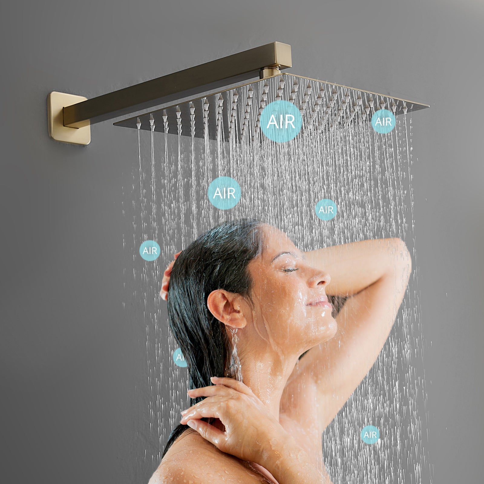 Brushed Gold Luxury Rain Mixer Shower Combo Set Wall Shower Head and Handheld Faucet Set