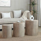 Set of 3, Rounded Wood Coffee Tables, End Tables, Plant Stands,Decorative Accent Pieces - Rustic Wood Finish