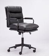 Black Leather Office Chair Mid Back Leather Desk Chair Modern Excutive Office Chair with Arms and Wheels for Home Office