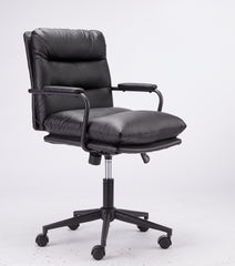 Black Leather Office Chair Mid Back Leather Desk Chair Modern Excutive Office Chair with Arms and Wheels for Home Office
