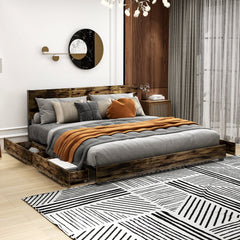 King-size bed frame, four-compartment storage headboard solid and stable, no noise, no spring box