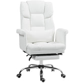 Executive Office Chair, PU Leather Ergonomic Office Desk Chair, Reclining and Swivel Chair with Footrest and Lumbar Support, White