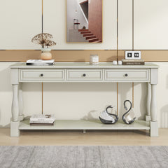 63" Long Console Table with Drawers and Shelf for Entryway, Hallway, Living Room - Antique White