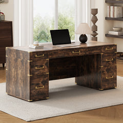 70"Classic and Traditional Executive Desk with Metal Edge Trim - Brown