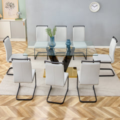 Large Modern Glass Dining Table for 6-8 with 0.4" Tempered Glass Tabletop and MDF slab V-Shaped Bracket and Metal Base