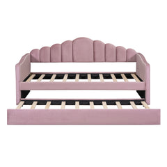 Twin size Upholstered Daybed with Trundle ,Velvet Sofabed with USB Charging Ports, No Box-spring Needed - Pink