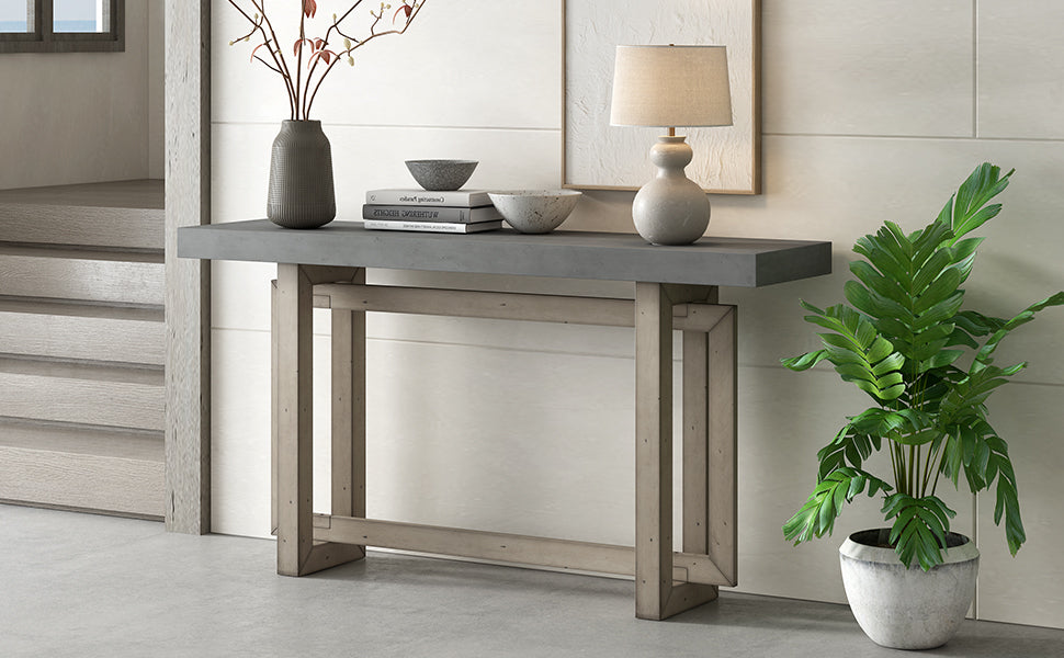 Contemporary Console Table with  Industrial-inspired Concrete Wood Top, Extra Long Entryway Table for Entryway - Gray