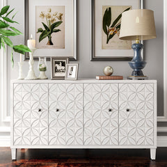Accent Cabinet 4 Door Wooden Sideboard Buffet Storage Cabinet - White Wash