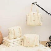 Quilted Cotton Baby Diaper Bag, Stroller Bag, Adjustable Straps