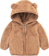 Baby Sherpa Fleece Hooded Jacket, Soft Plush Winter Coat with Bear Ears, Zip-Up for Toddlers