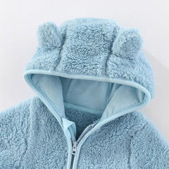Baby Sherpa Fleece Hooded Jacket, Soft Plush Winter Coat with Bear Ears, Zip-Up for Toddlers