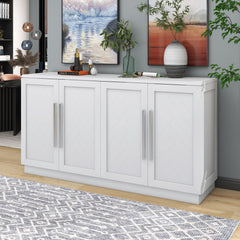 Sideboard Buffet Cabinet with Storage, Buffet Cabinet with Adjustable Shelves and Silver Handles Sideboard Cabinet for Kitchen, Dining Room, Living Room, White