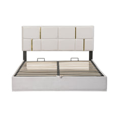 2-Pieces Bedroom Sets: Queen Size Upholstered Platform Bed + Storage Ottoman - Beige