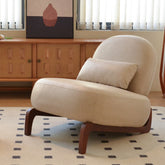 Cute Accent Chair with Solid Wood Legs, Faux Leather Living Room Chair with Soft Cushion, Cozy Bedroom Chair, Comfy Armless Reading Chair for Apartment, Waiting Room, Balcony (Cream)