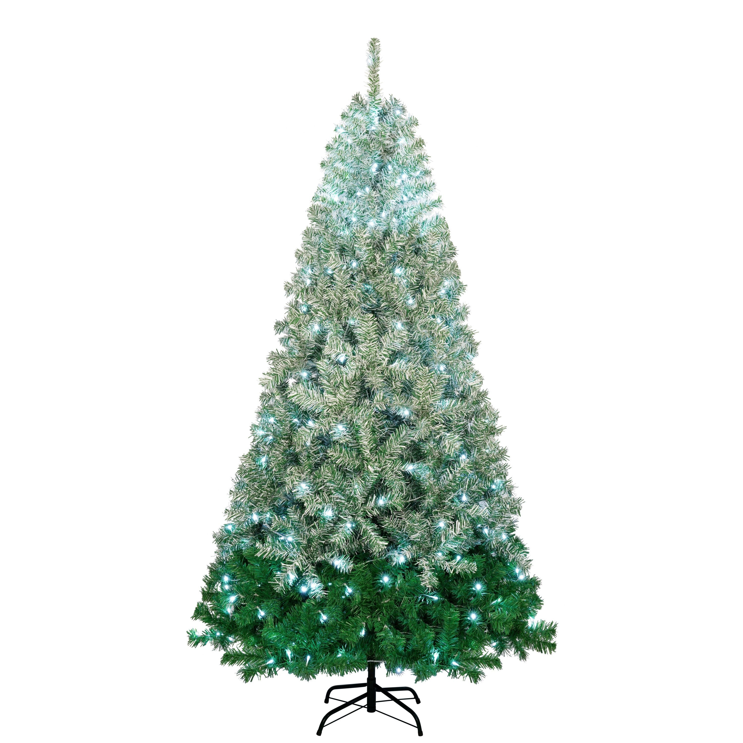 7.6 FT Classic Pine Tree Christmas Tree, Gradient Tree Design, Artificial PVC Tips and Sturdy Iron Frame, 300 cool white LED lights