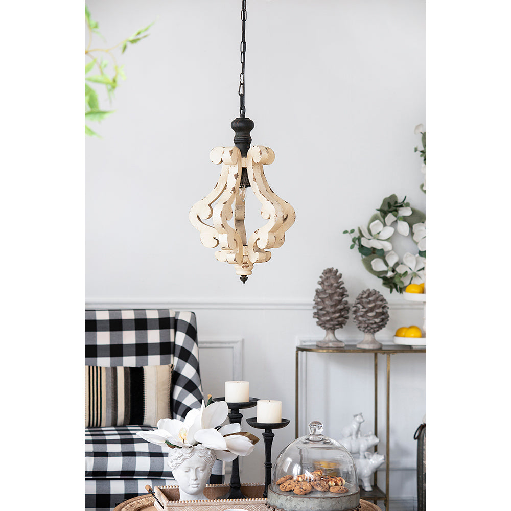 Farmhouse Chandelier Distressed White Pendant French Country Wood