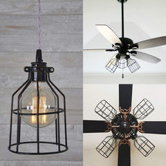 Simple Deluxe 4-Pack Adjustable Industrial Clamp on Metal Bulb Guard Cage for Pendant, Farmhouse Light Fixture, Vintage Lamp Shades and Hanging Lamp - Black