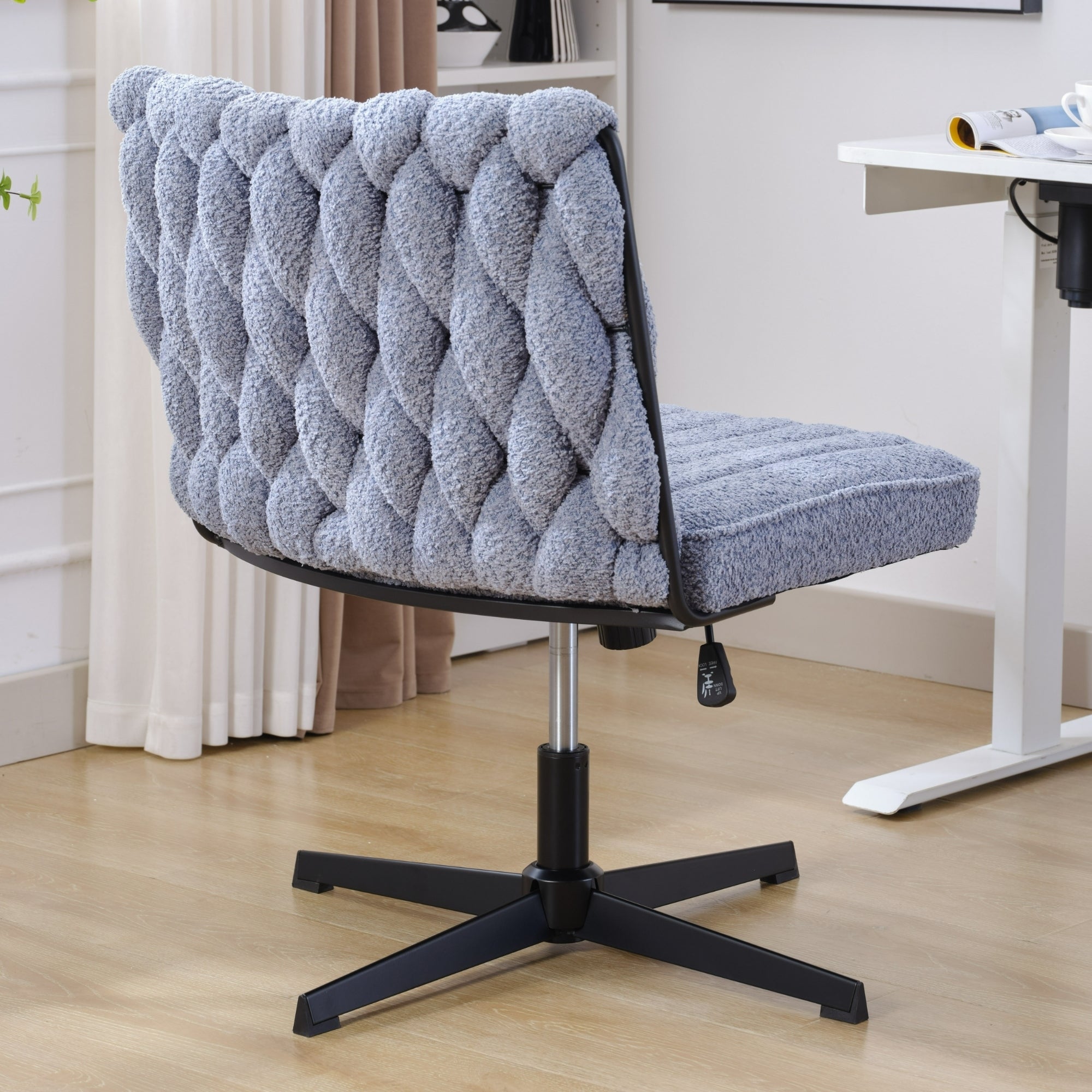 Armless Office Desk Chair No Wheels, Blue
