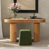 Jesse 55.5' Single Drawer Fluted Oval Console Desk, Honey Brown Rubberwood