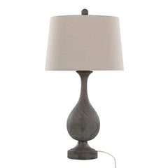 29" Farmhouse Table Lamp in Acid Griffin Wood Polyresin, Antique Soft Brass and Natural Linen Shade - Set of 2