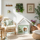 Transparent Roof Wooden Pet House with Floral Carvings FSC Cedar Indoor Shelter for Cats & Small Dogs 63.5×47.5×77.6 cm