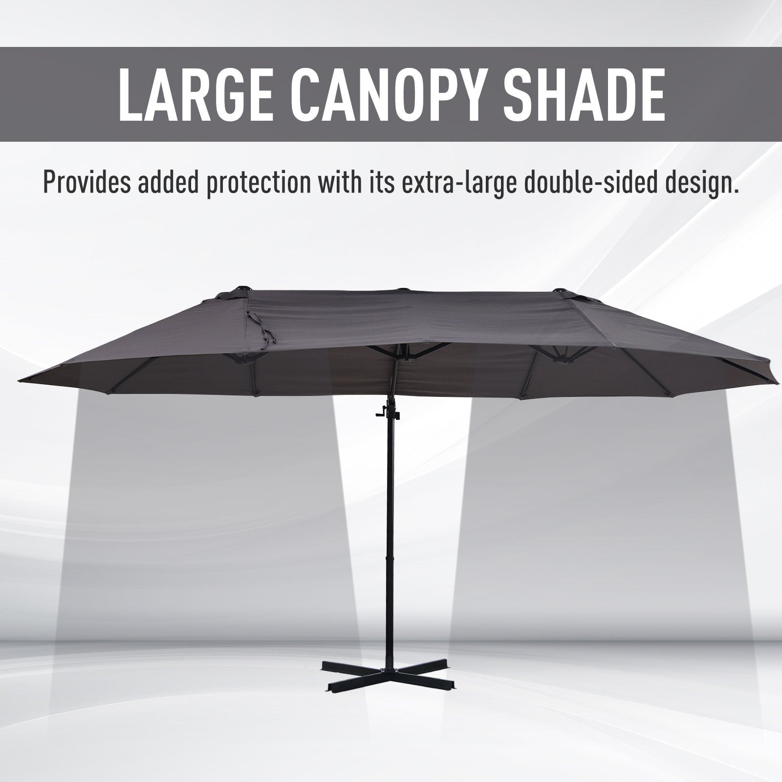 14ft Patio Umbrella Double-Sided Outdoor Market Extra Large Umbrella with Crank, Cross Base for Deck, Lawn, Backyard and Pool - Grey