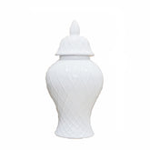 16.50"H Elegant White Ceramic Ginger Jar with Decorative Design