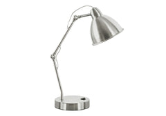 17"H Table Lamp, Usb Port Included, Nickel Metal, Nickel Shade, Modern