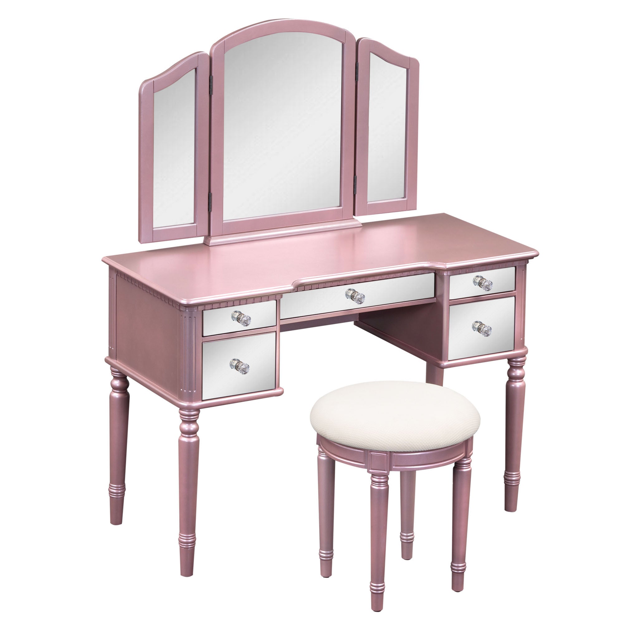 43" Makeup Vanity Set with Mirrored Drawers and Stool - Rose Gold