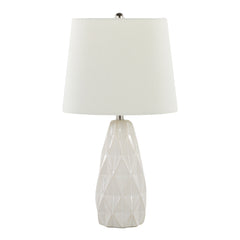 20" Contemporary Ceramic Accent Lamp in Off White Ceramic, Polished Nickel and Off-White Linen Shade - Set of 2