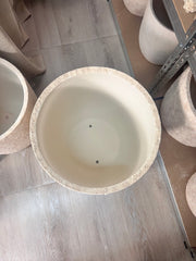 20" Rustic Hand-Painted & Textured Planter Pot with 2 Drainage Holes - Cream Sand Wash