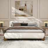 Puffy Modern Platform Bed, Queen, Ivory White Boucle