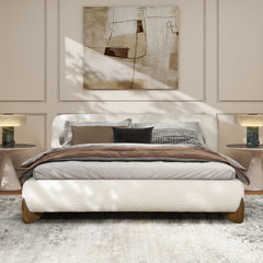 Puffy Modern Platform Bed, Queen, Ivory White Boucle