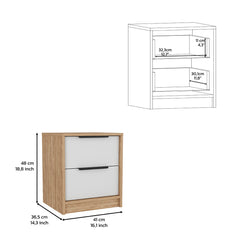 Nightstand Cervants, Two Drawers, Metal Handle - White / Pine Finish