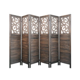 6 Panel Room Dividers, 6FT Carved Wood Room Divider Partition Room Dividers Wall Wooden Carved Folding Privacy Screens Foldable Panel Wall Divider for Office Restaurant, Rustic Brown